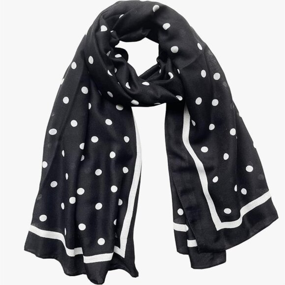 Black & White Polka Dots Scarf for Women, Unisex scarf, Lightweight Head Cover - Picture 1 of 7